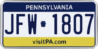 PA license plate JFW1807