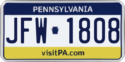 PA license plate JFW1808