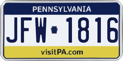 PA license plate JFW1816