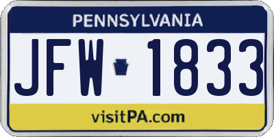 PA license plate JFW1833