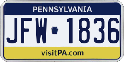 PA license plate JFW1836