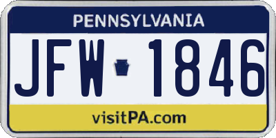 PA license plate JFW1846
