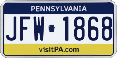 PA license plate JFW1868