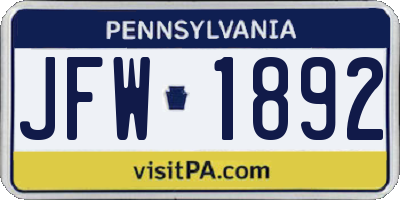PA license plate JFW1892