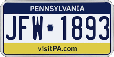 PA license plate JFW1893