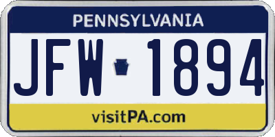 PA license plate JFW1894