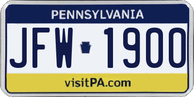 PA license plate JFW1900