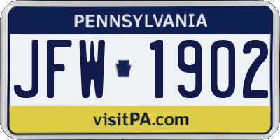 PA license plate JFW1902