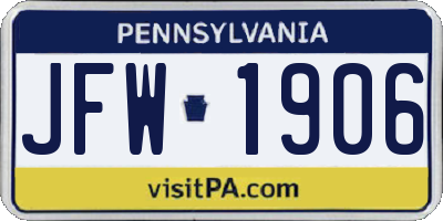 PA license plate JFW1906