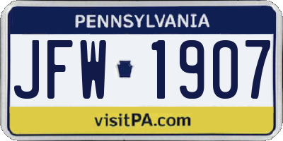 PA license plate JFW1907