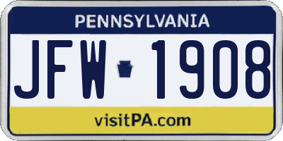 PA license plate JFW1908