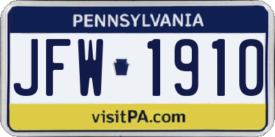 PA license plate JFW1910