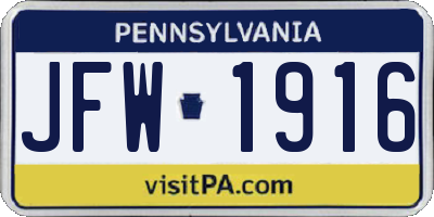 PA license plate JFW1916
