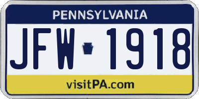 PA license plate JFW1918