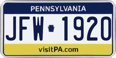 PA license plate JFW1920