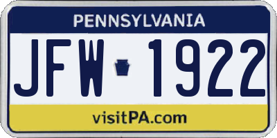 PA license plate JFW1922