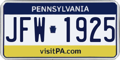 PA license plate JFW1925