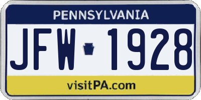 PA license plate JFW1928