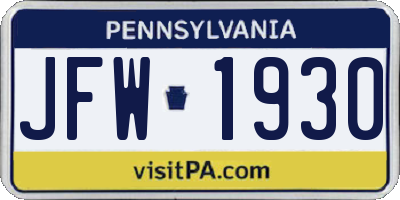 PA license plate JFW1930