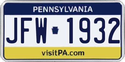 PA license plate JFW1932