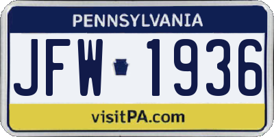 PA license plate JFW1936