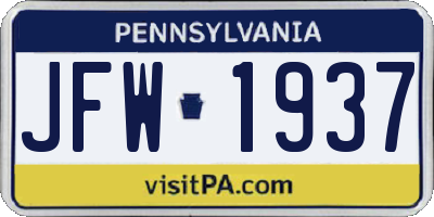 PA license plate JFW1937