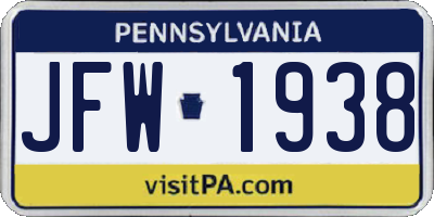 PA license plate JFW1938