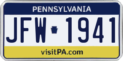 PA license plate JFW1941
