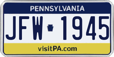 PA license plate JFW1945