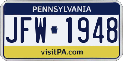 PA license plate JFW1948