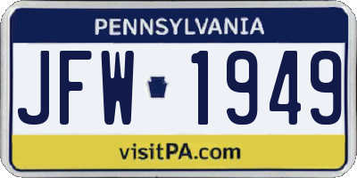 PA license plate JFW1949