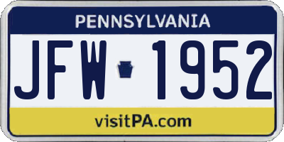 PA license plate JFW1952