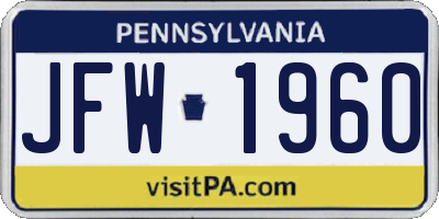 PA license plate JFW1960