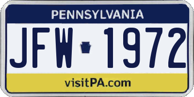 PA license plate JFW1972