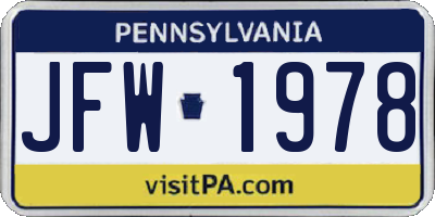 PA license plate JFW1978