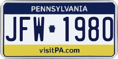 PA license plate JFW1980