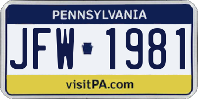 PA license plate JFW1981
