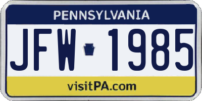 PA license plate JFW1985