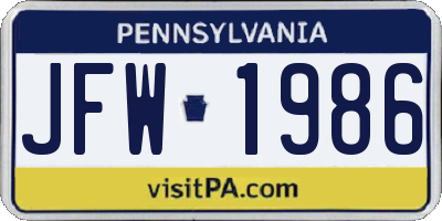 PA license plate JFW1986