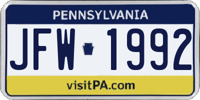 PA license plate JFW1992