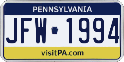 PA license plate JFW1994