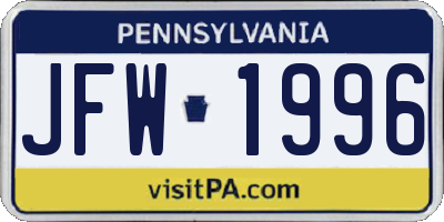 PA license plate JFW1996
