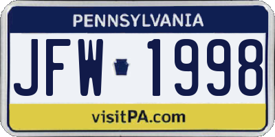 PA license plate JFW1998