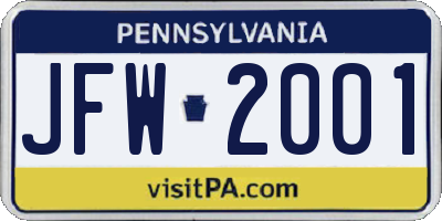PA license plate JFW2001