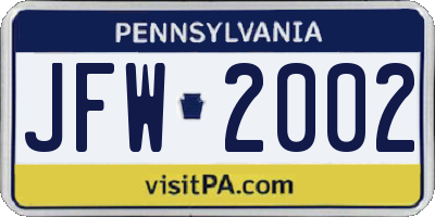 PA license plate JFW2002