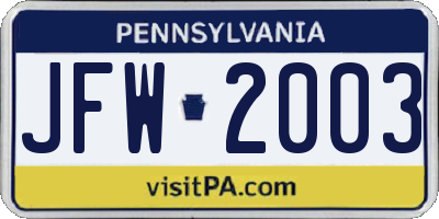 PA license plate JFW2003
