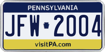 PA license plate JFW2004