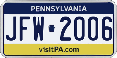 PA license plate JFW2006