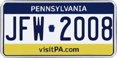 PA license plate JFW2008