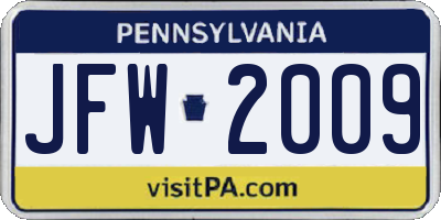 PA license plate JFW2009